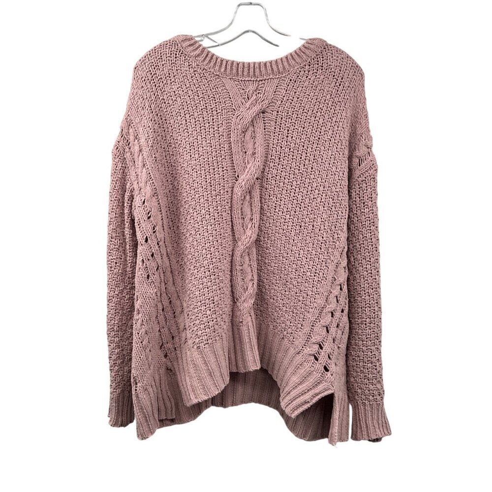 Umgee Womens Open Knit Pullover Sweater Long Sleeve Pink Size Medium